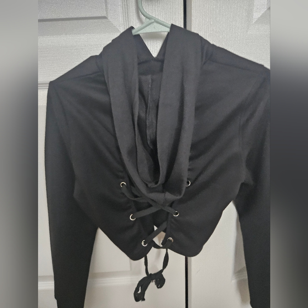 Lace Up Back Black Hoodie